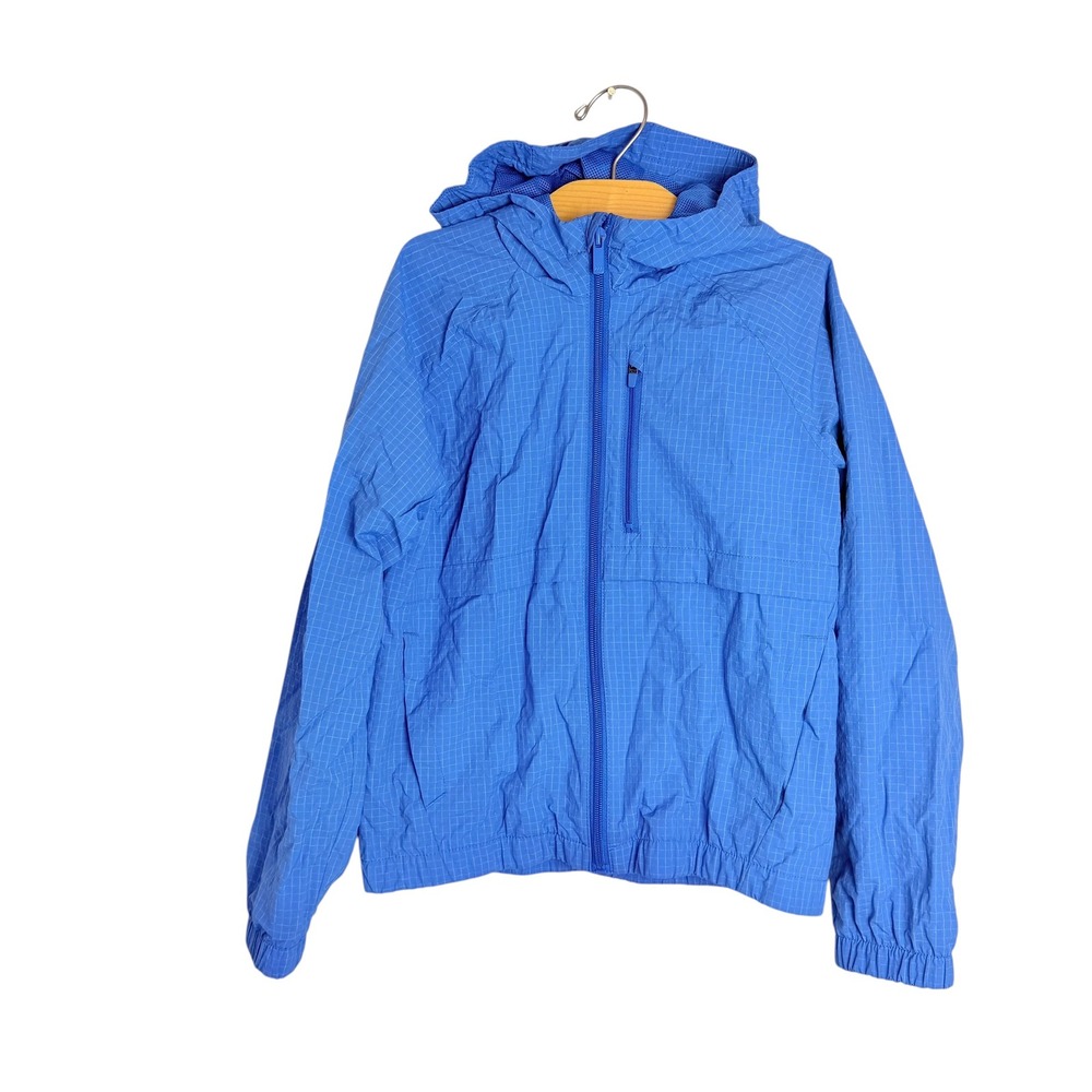 All in Motion Boys Blue Grid Lightweight Hooded Windbreaker Jacket Size M 8